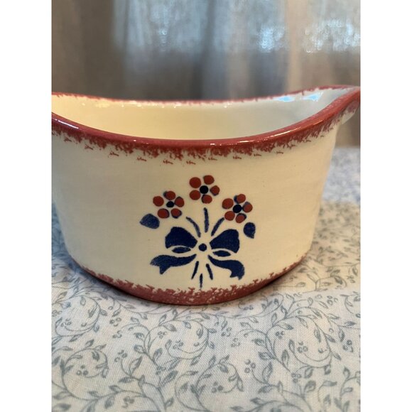 Vintage Sponge Ware Pottery signed B&B Hand Painted Flowers with Bow - Picture 2 of 8